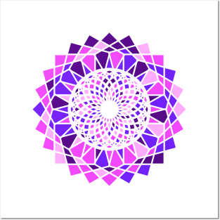 Round ornament with geometric repeated shapes in random bright neon colors Posters and Art